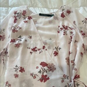 Lauren Ralph Lauren Blush Wrap Top with Red Floral Print